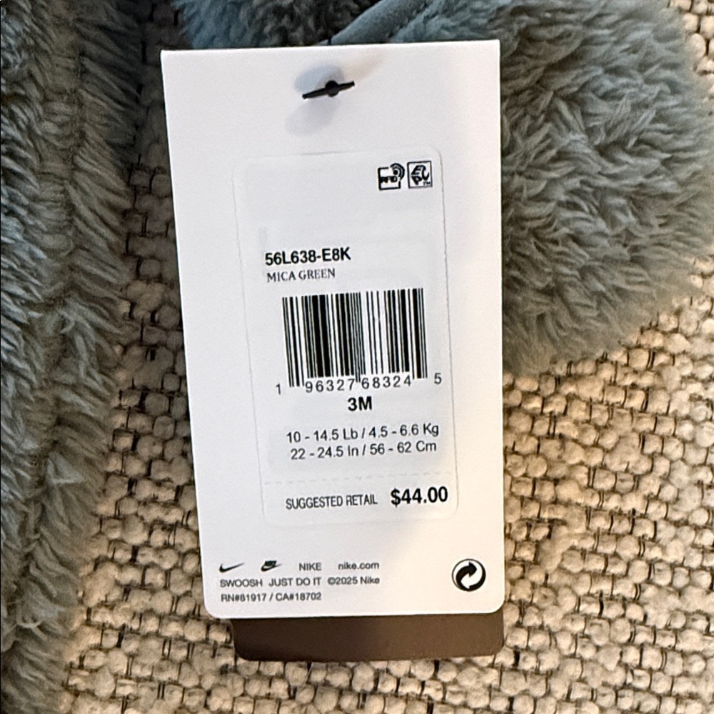 NWT Nike Toddler Sherpa Hooded Mica Green Coverall 3M - Picture 2 of 4